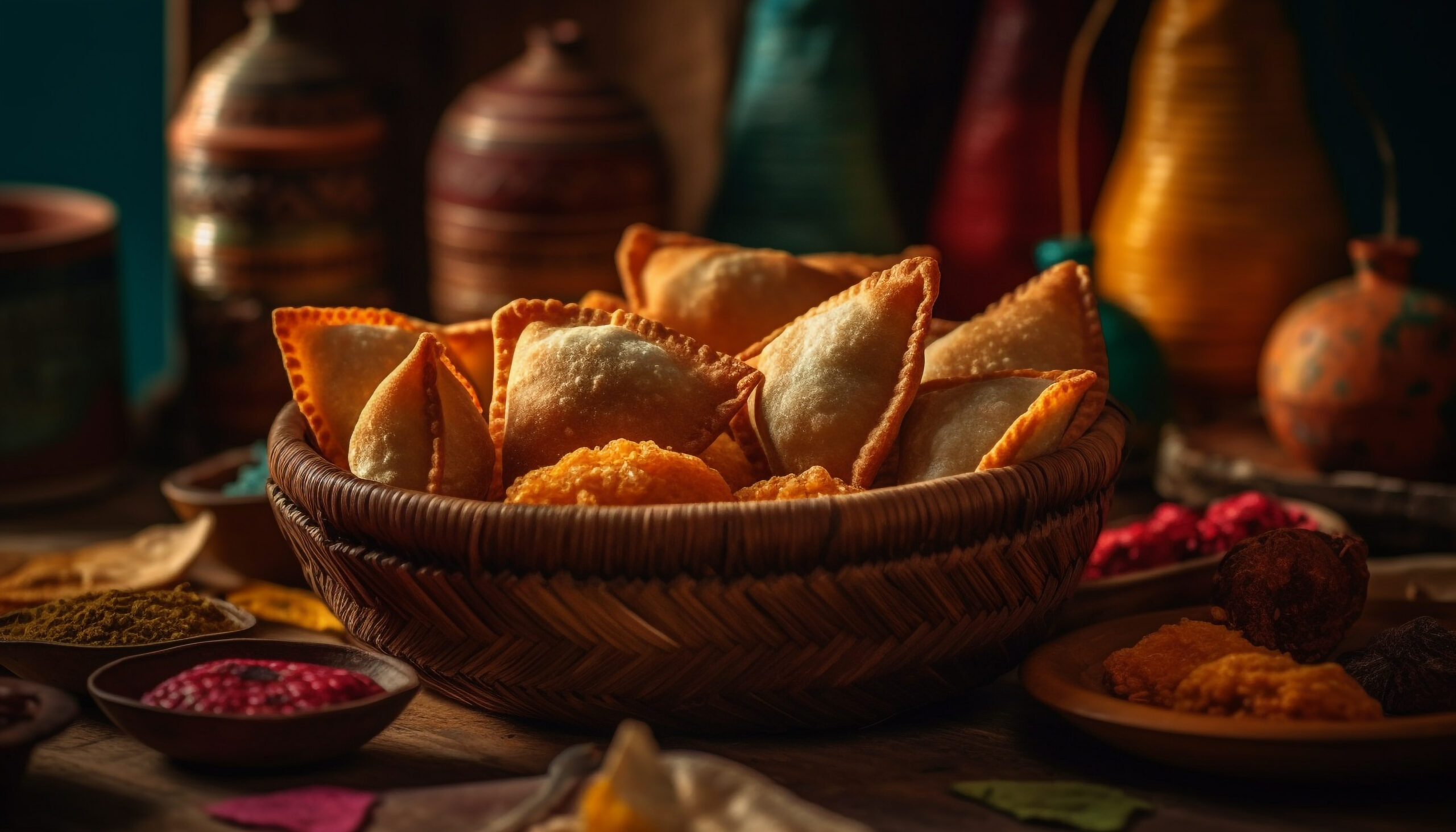 Freshly fried crunchy vegetable snack in rustic bowl generated by artificial intelligence